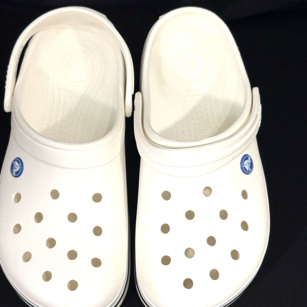 White Crossland & Perforated CROC Clogs W/Strap & Stripe Sz M-7/W9